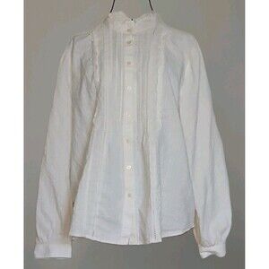 Ann Taylor Loft Romantic Victorian Blouse Ivory XL Lace Ruffles Boho Button-Up